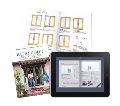 patio door selection guide brochure with ipad view and printed versions