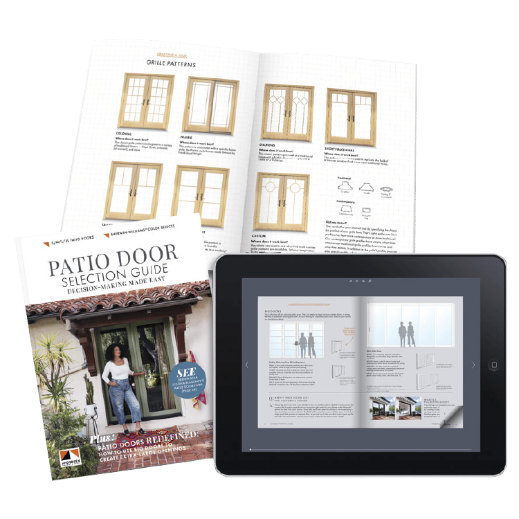 patio door selection guide brochure with ipad view and printed versions