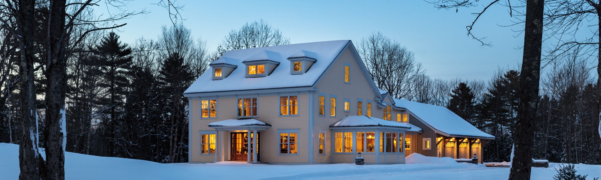 Midwest home at dusk in winter