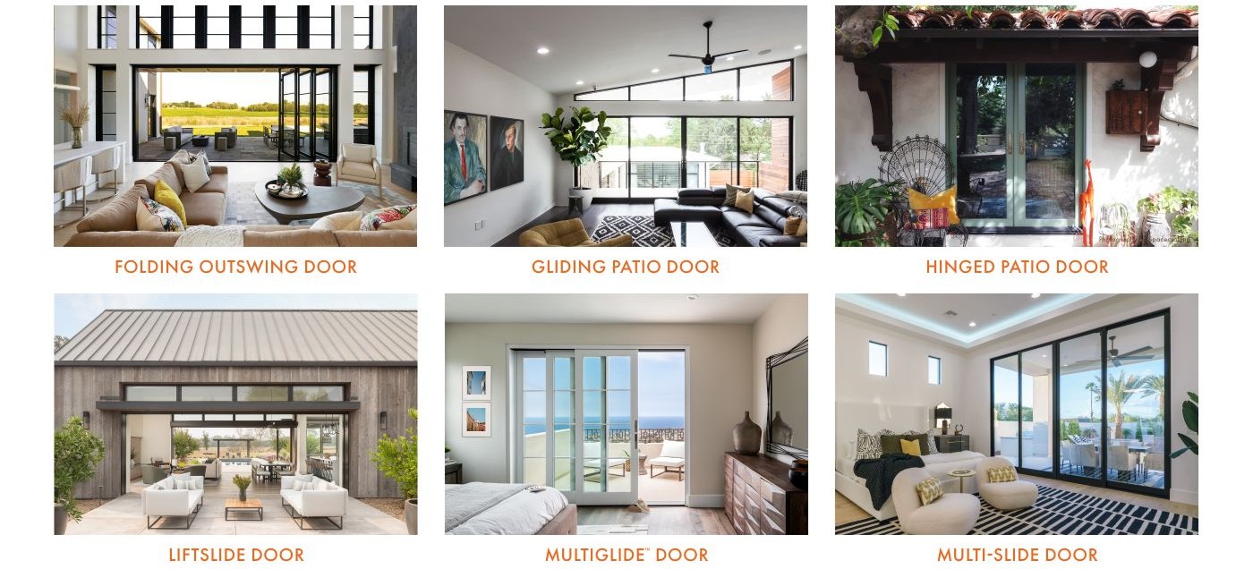 Six images of different patio door styles side-by-side