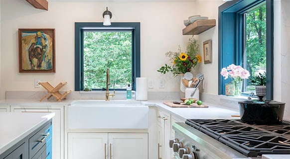 Evan and Zosia Upstate New York Modern Log Cabin Kitchen