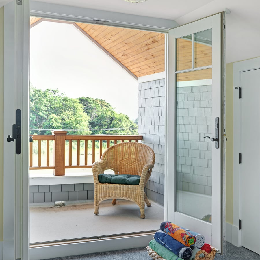 andersen hinged patio door opening into outdoor balcony