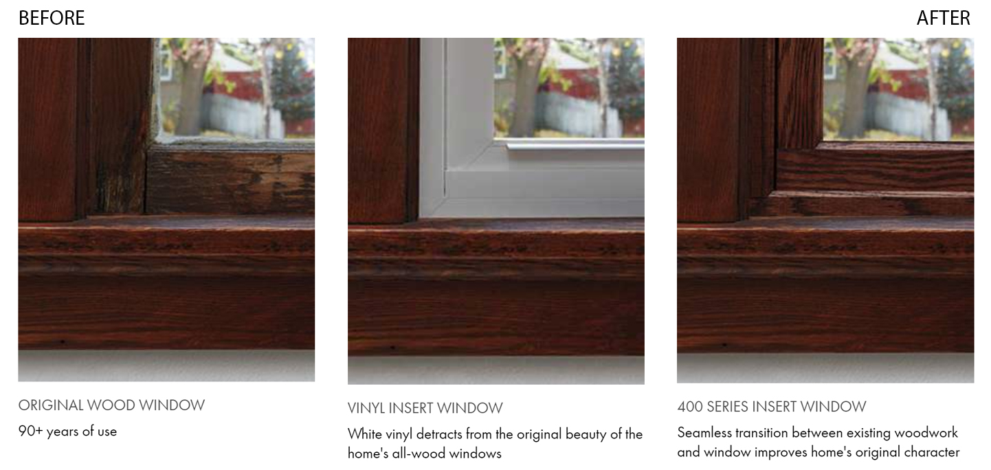 traditional home showing before and after using andersen wood and vinyl windows