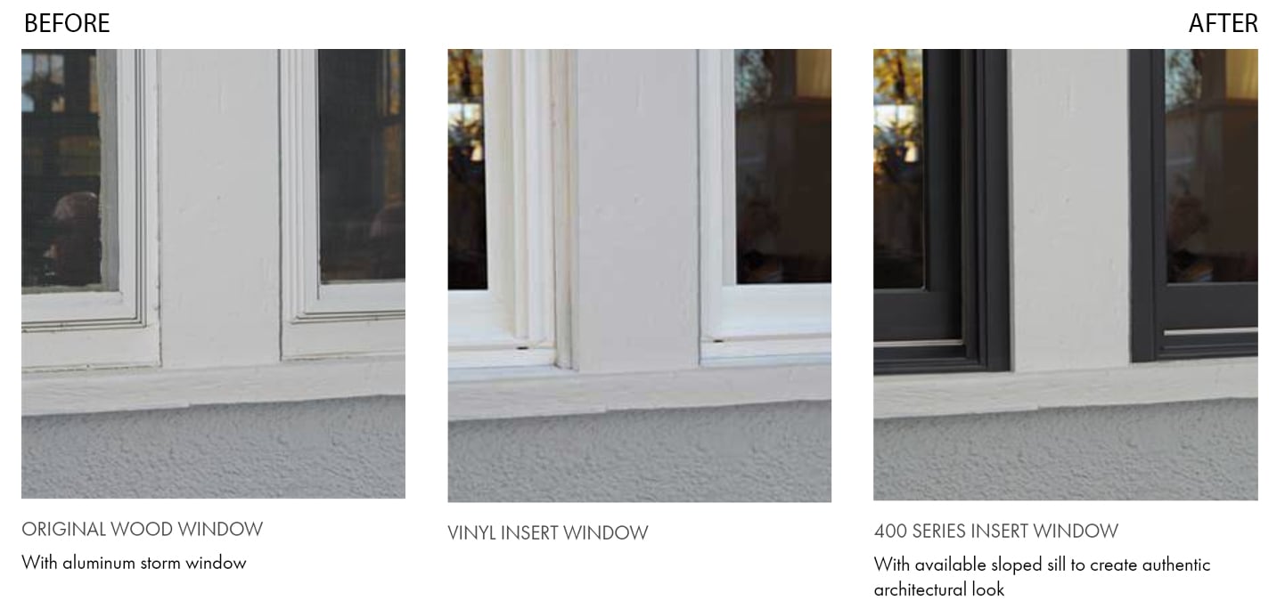 traditional home showing before and after using andersen wood and vinyl windows