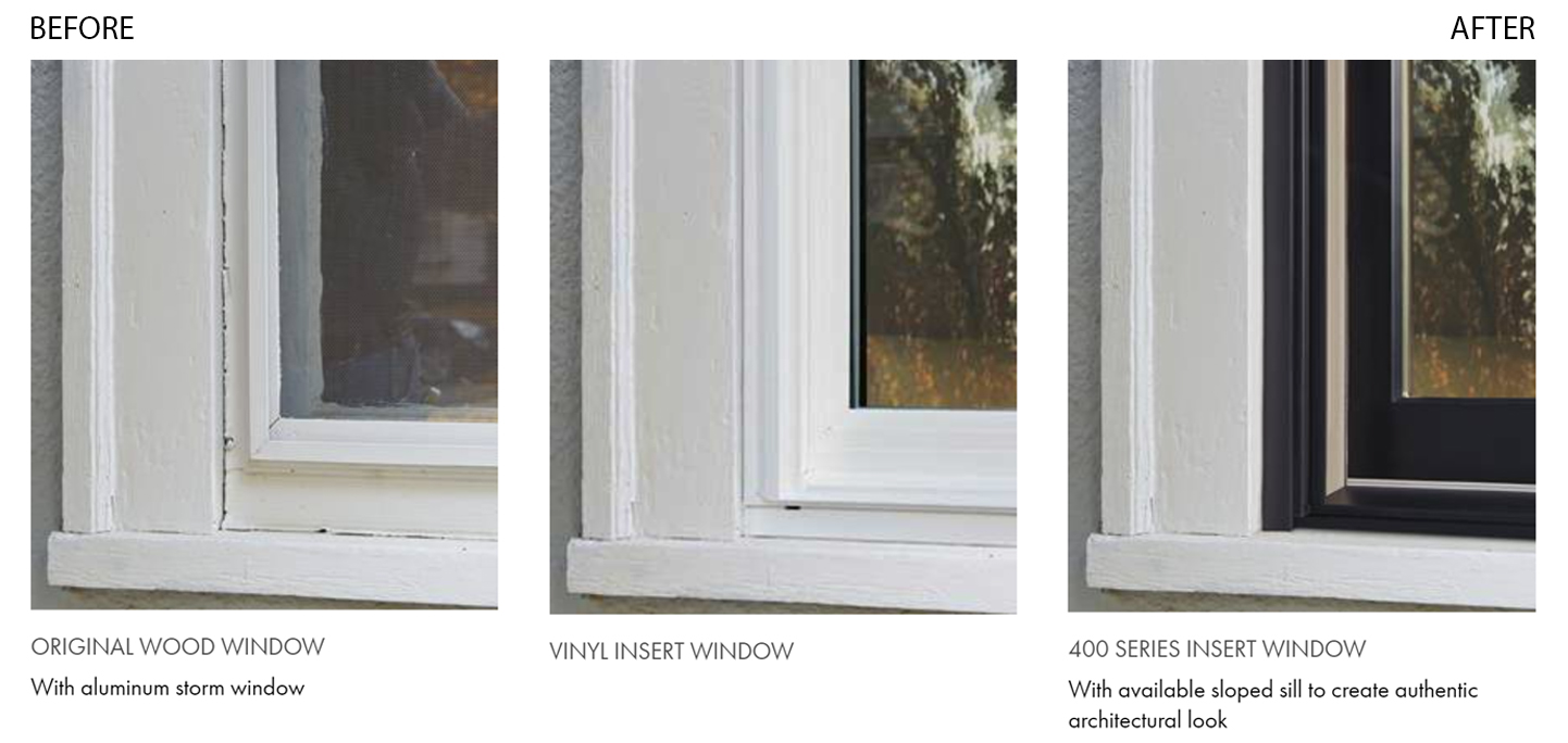 traditional home showing before and after using andersen wood and vinyl windows