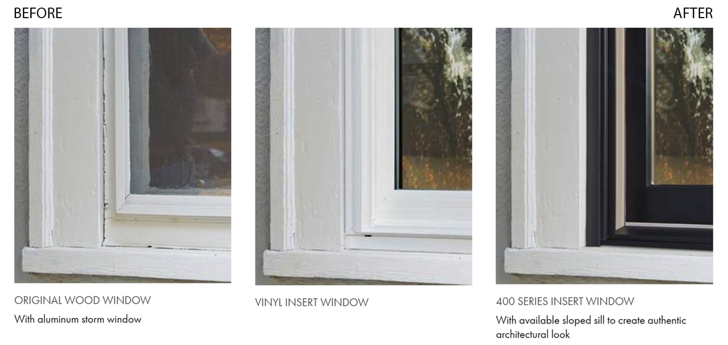 traditional home showing before and after using andersen wood and vinyl windows