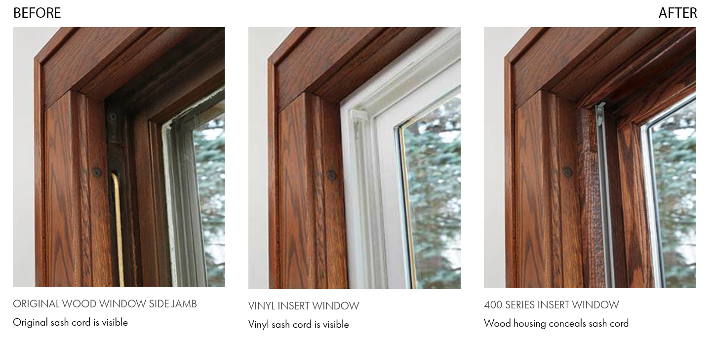 traditional home showing before and after using andersen wood and vinyl windows