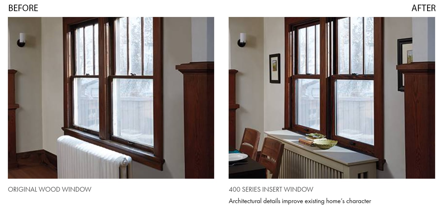 traditional home showing before and after using andersen wood and vinyl windows