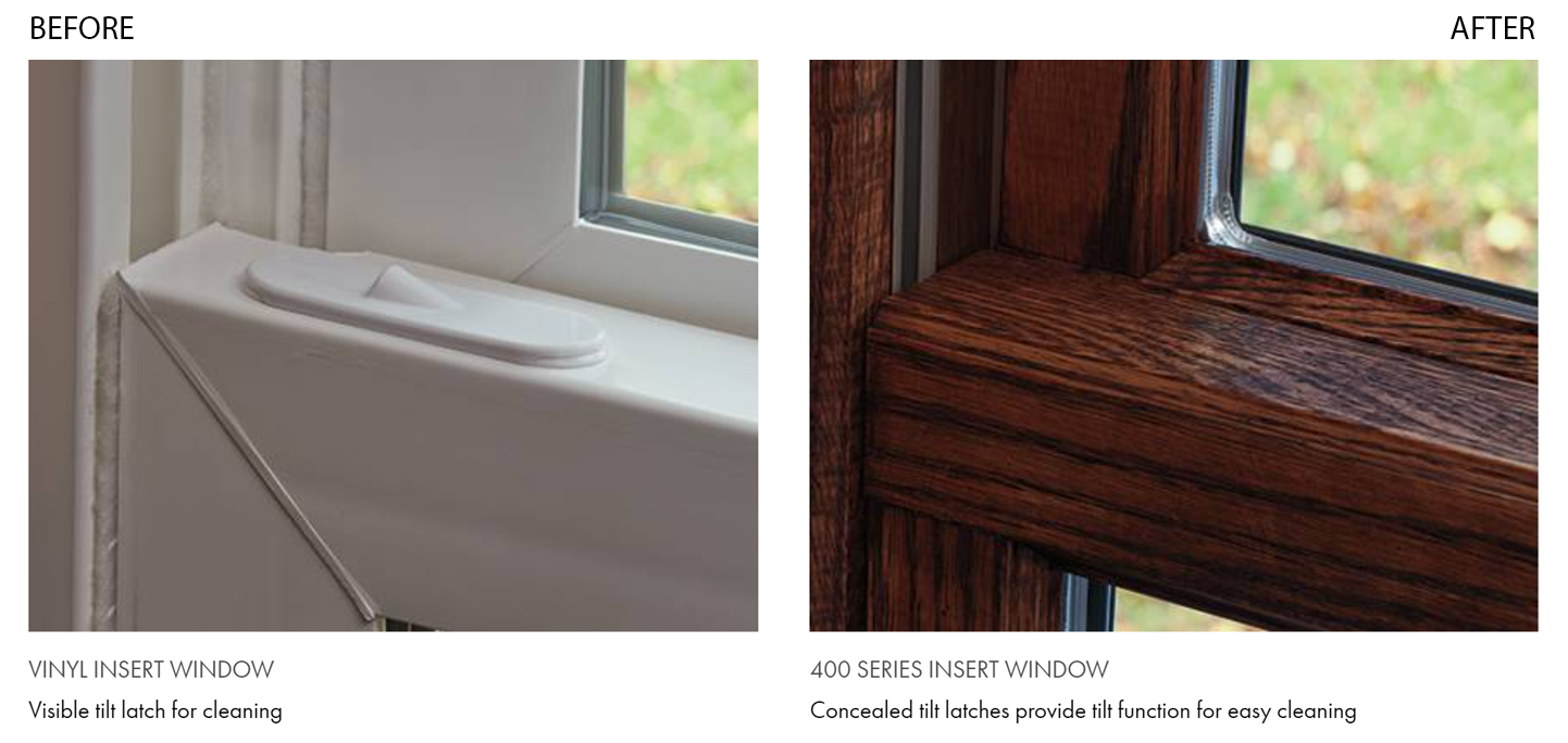 traditional home showing before and after using andersen wood and vinyl windows