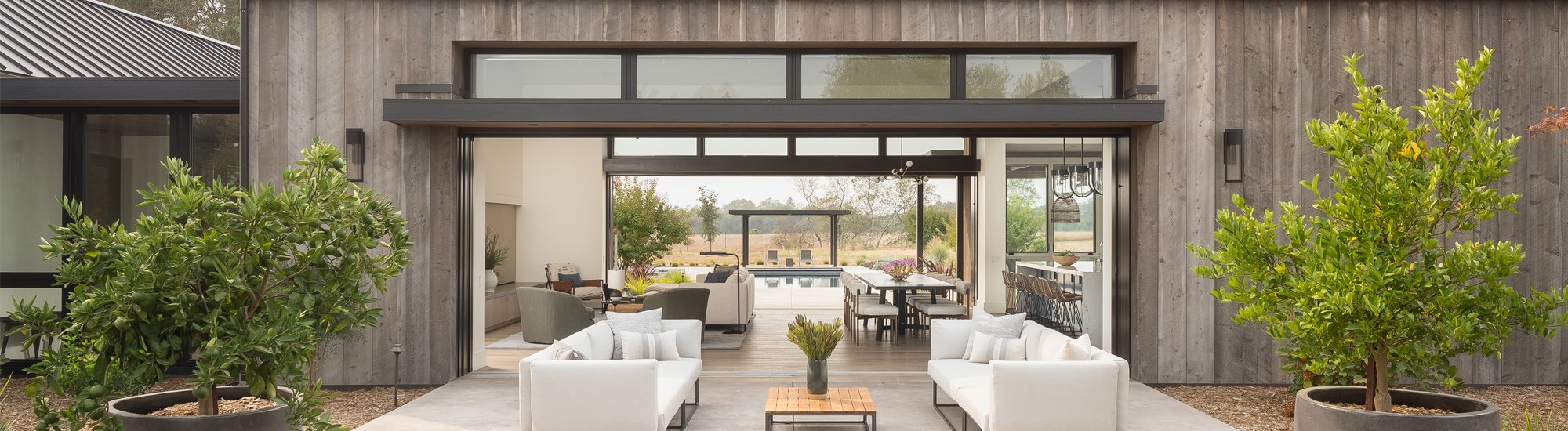 indoor outdoor space that has two openings to the outdoors