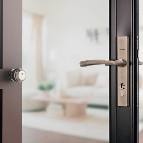 The Home Depot 3000 Series Full View storm door with modern handle in Brushed Dark Nickel Exterior View