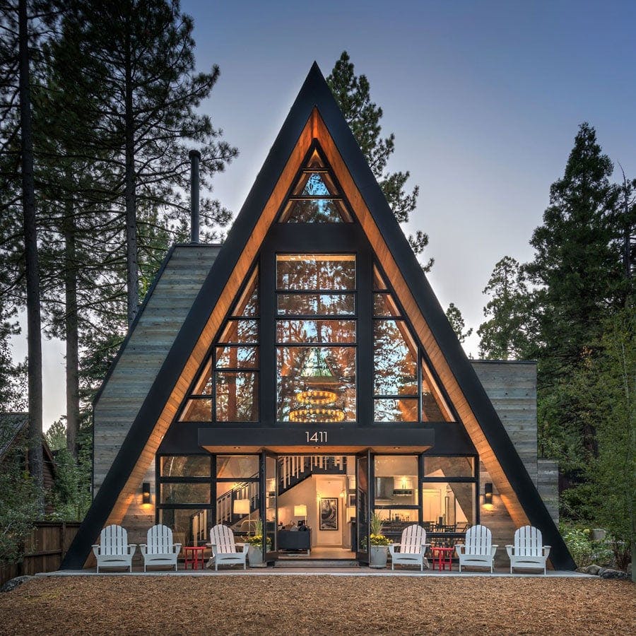 Black a-frame single-family home featuring Andersen Windows - single-family winner of the 2022 Dwell contest.