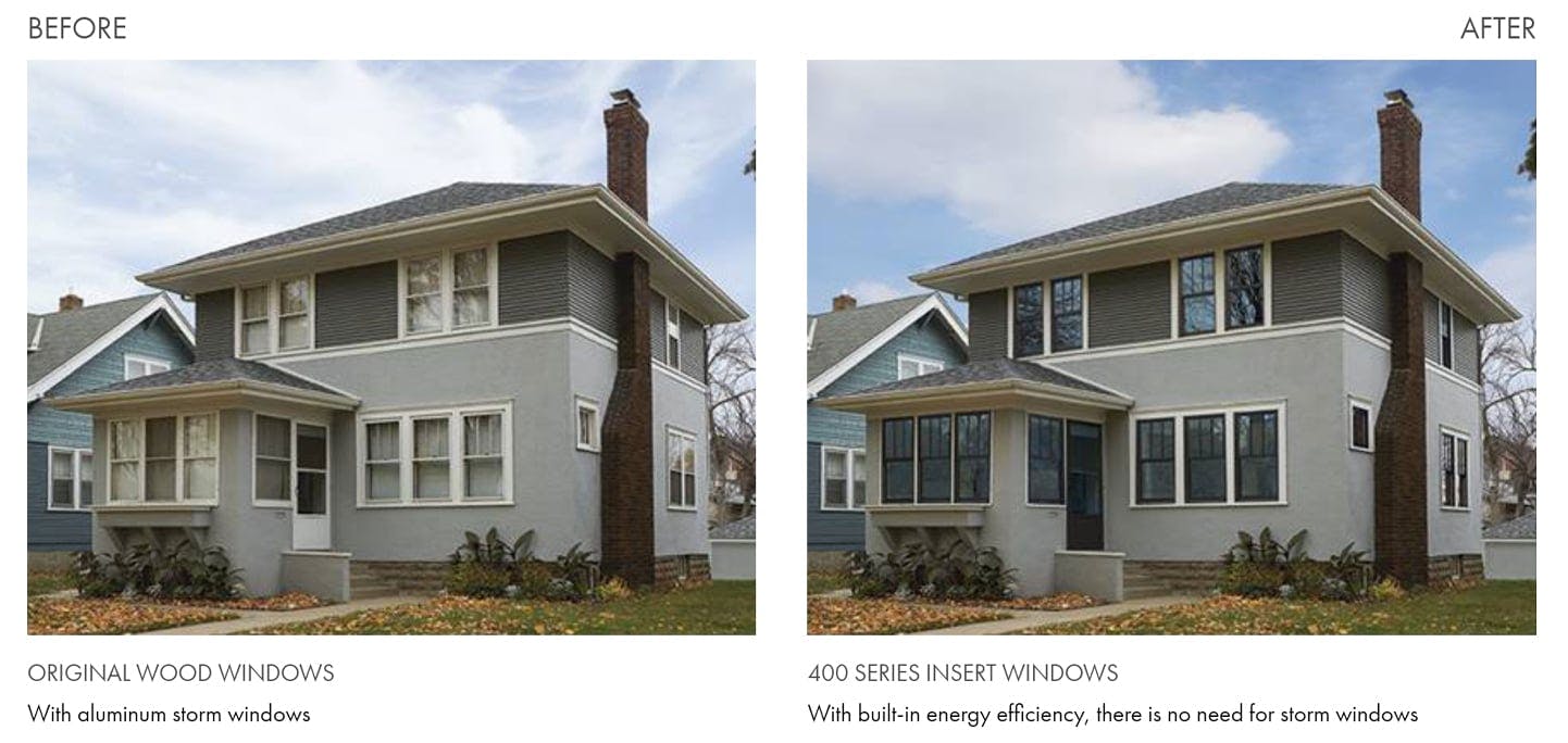 before and after pictures of traditional home with 400 series andersen windows
